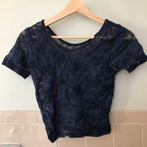 AMERICAN APPAREL blue mesh floral crop top